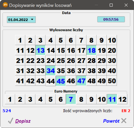 Dopisywanie wyników losowań