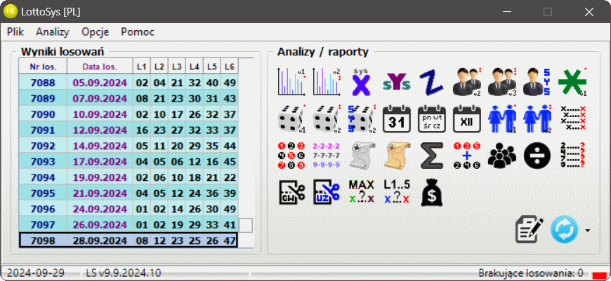 LottoSys okno główne