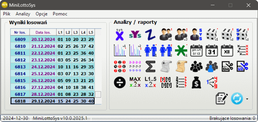 MiniLottoSys okno główne